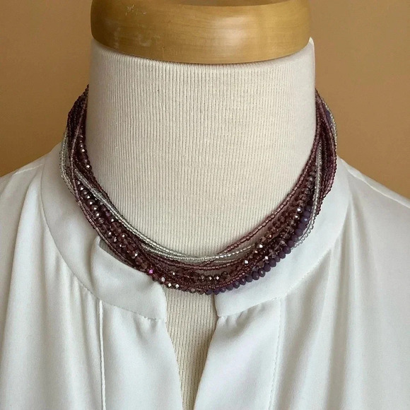 2/$30 VINTAGE Beaded Magnetic Purple/Silver 4 in 1 Necklace - Picture 6 of 16
